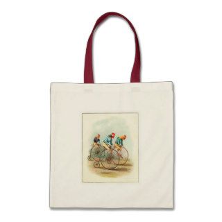 Vintage Bicycle Poster, Pennyfarthing Roosters Canvas Bags