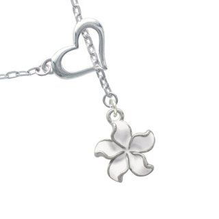 White Plumeria Flower Heart Lariat Charm Necklace Delight Jewelry