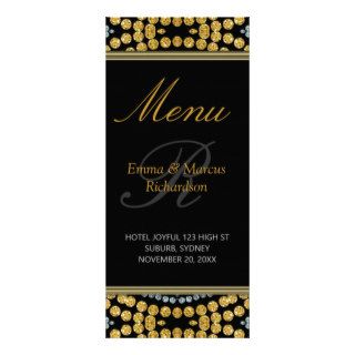 Exotic Black & Gold Sparkly Wedding Menu Card Rack Card Template