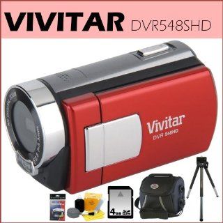 Vivitar DVR548SHD RH 5.1 MP HD 4X Digital Camcorder w/ 2" Screen Red + 4GB SD Memory Card + Zeikos Camcorder Bag + Accessory Kit  Camera & Photo