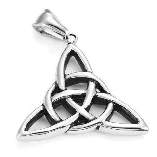 Vintage Stainless Steel Irish Triquetra Celtic Knot Amulet Pendant Necklace Black Silver Color, 21" Chain Jewelry
