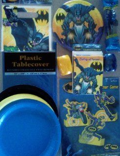 Batman Birthday Party Package Deluxe Celebration Kit ~ DC Comics The Dark Knight Theme ~ Invitations, Table Cover, Dinner Plates, Dessert Plates, Disc Launcher Game, Treat Sacks, Curling Ribbon, Candy Dispenser, & Thank You Cards ~ Serves 8 Toys &