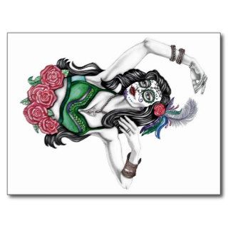Sugar Skull Woman with Roses Post Card