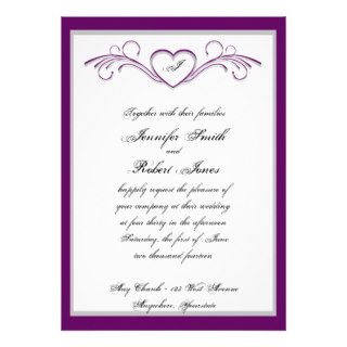Purple and Silver Heart Scroll Monogram Announcement