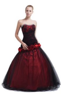Honeystore Women's Ball Gown Embroidery Floor Length Quinceanera Dresses Black And Red Dress