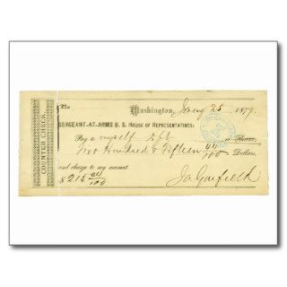 James Garfield Signed Check January 25th 1877 Post Card