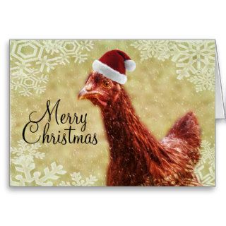 Merry Christmas Winter Snowflake Santa Chicken Greeting Card