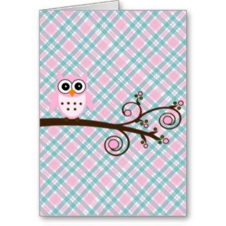 Cute Cartoon Pink Owl Greeting Card