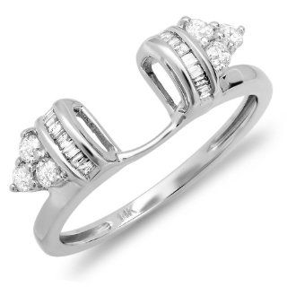 0.50 Carat (ctw) 14K White Gold Round Baguette Diamond Anniversary Ring Wedding Matching Band Guard 1/2 CT Jewelry