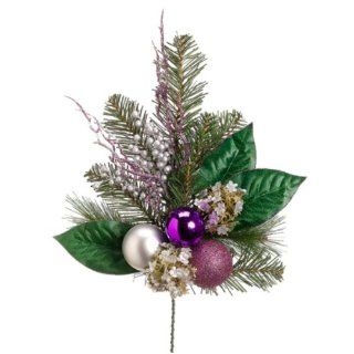19" Artificial Hydrangea and Berry with Purple and Silver Balls Christmas Spray   Artificial Flora