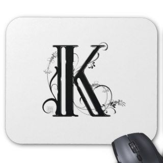Black and White Floral Typeface  – Letter K Mouse Pads