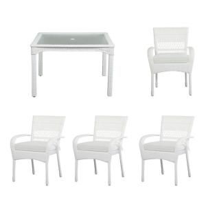 Martha Stewart Living Charlottetown White 5 Piece All Weather Wicker Patio Dining Set with Bare Cushions 55 55651W
