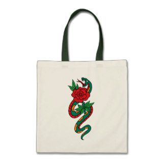Cartoon Clipart Snake Wrapped Around a Red Rose Canvas Bag
