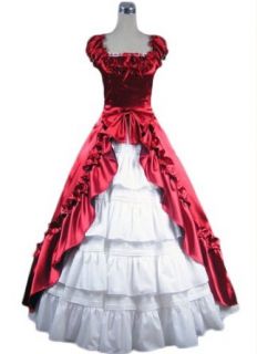 Victorian Classic Lolita Red Satin Long Prom Dress Wedding Dress (XX Large) Clothing
