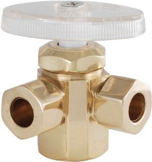 LDR 537 5501PB 3/8 Inch Comp by 3/8 Inch Comp by 1/2 Inch FIP Dual Outlet Angle Shut Off Valve Low Lead, Polished Brass   Pipe Fittings  