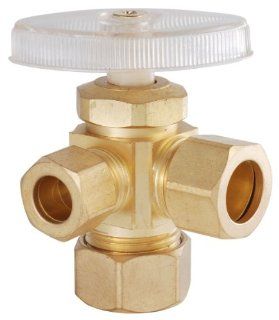 LDR 537 5552RB Low Lead 3 Way Shut Off Angle Valve 1/2 Inch Compression x 3/8 Inch Compression x 5/8 Inch Compression, Rough Brass   Pipe Fittings  