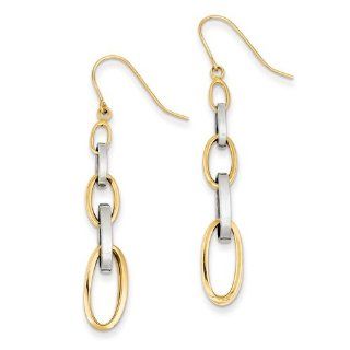 14k Two tone Oval Dangle Shepherd Hook Earrings, Best Quality Free Gift Box Satisfaction Guaranteed Jewelry