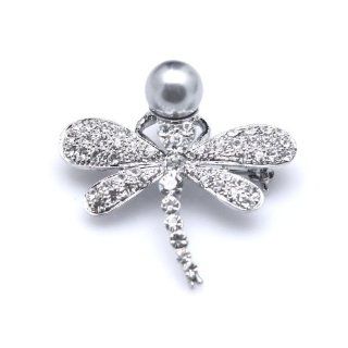 Pearl & Clear Diamond Austrian Crystal Rhinestone Dragonfly with Rhodium Plated Jewelry