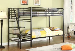 Twin over Twin Metal Stairway Bunk Bed   Black Finish Home & Kitchen