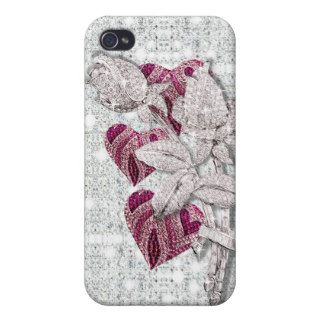 Bling, Diamond w/ Ruby Red Leaf and Rose iPhone 4/4S Cases