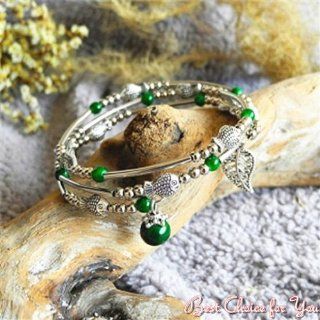 Best Choice for You Tibetan/hmong Silver Finish Wrap Bracelet with Elegant Green Stone
