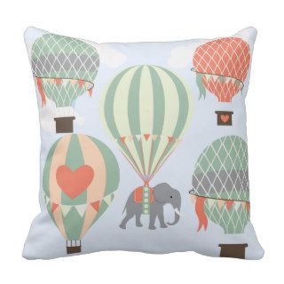Cute Elephant Riding Hot Air Balloons Rising Throw Pillows