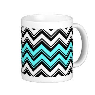 Turquoise, Black, and White Chevron Stripes Coffee Mug