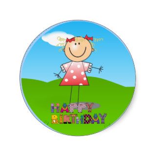 Happy Birthday Little Girl Round Stickers