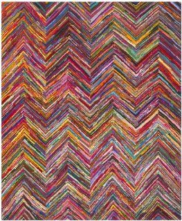 Safavieh NAN141A Nantucket Collection Handmade Cotton Area Rug, 8 Feet by 10 Feet, Pink and Multicolored   Contemporary Area Rugs