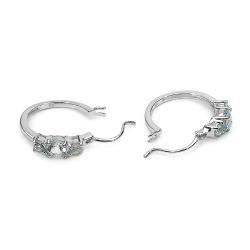 Malaika Sterling Silver Round cut Blue Topaz 3 stone Hoop Earrings Malaika Gemstone Earrings