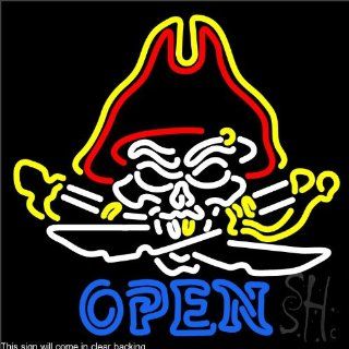 Pirates Admiral Skull Tattoo Clear Backing Neon Sign 24" Tall x 24" Wide  Business And Store Signs 