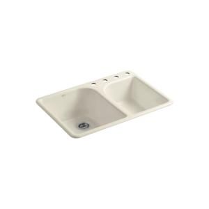 KOHLER Executive Chef Self Rimming Cast Iron 33x22x10.625 4 Hole Kitchen Sink in Almond K 5932 4 47