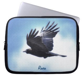 Flying Raven in Blue Sky HDR Photo Design 2 Laptop Sleeve