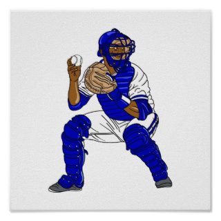 Blue baseball catcher print