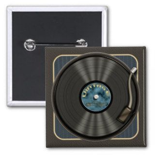 Vintage Vinyl Record (blue) Square Button