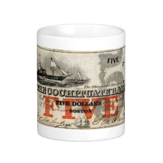 1853 Five Dollar Cochituate Bank Note Mugs