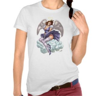 Brunette Angel Pinup with Heart Halo by Al Rio Shirt
