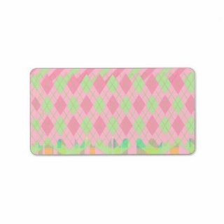 Girly Pink Green Preppy Argyle Plaid Patterns Personalized Address Labels