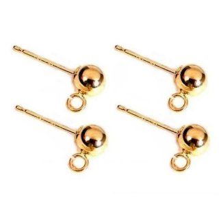 4 14K Yellow Gold Ball Earrings Loops Studs Posts 4mm  