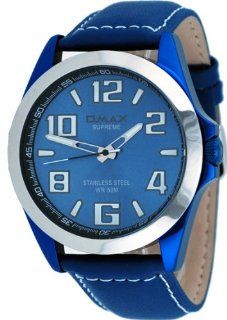 Omax Supreme #JS542 Men's Blue IP Blue Dial Leather Band Watch Watches