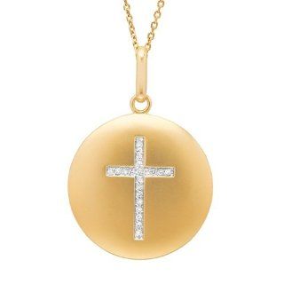 Diamond Cross Disc Pendant Necklace 14k Yellow Gold (0.09ct) Jewelry