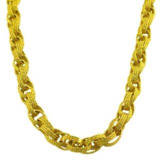 18 Karat Gold over Silver Diamond cut 3 row Oval Link Necklace (17 Inch) Jewelry