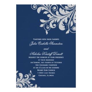 Flourish Invitation   blue & silver
