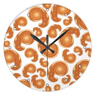Orange Paisley Pattern Clock