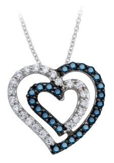 925 Sterling Silver 0.30ctw Blue and White Diamond Pendant with 18" inch chain Jewelry
