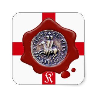 SEAL OF THE KNIGHTS TEMPLAR,  Red Wax Monogram Square Sticker