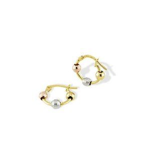 14k Yellow White Rose Gold Small Beaded Hoop Earrings Jewelry