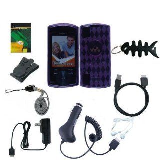 9 items Accessories Bundle For Sony Walkman NWZ S540, NWZ  S544 , NWZ S545 Series includes (Pink TPU Rubber Skin Case Cover + Car Charger + Wall/ Travel Charger + Straight usb data Cable + White  Earphone + Black Belt Clip + Screen Protector + Lanyard 