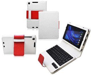 COD Bluetooth Keyboard Tablet Stand Leather Case for Google Nexus 7 FHD 2nd Generation Gen Tablet (Compatible with ASUS Google Nexus 7 FHD 2 2.0 II Tablet 2013 Version) (White/Red) Computers & Accessories