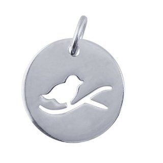Genuine Rio Grande (TM) .925 Sterling Silver Bird and Branch Disc Charm Pendant   12 mm Diameter. . Clasp Style Charms Jewelry